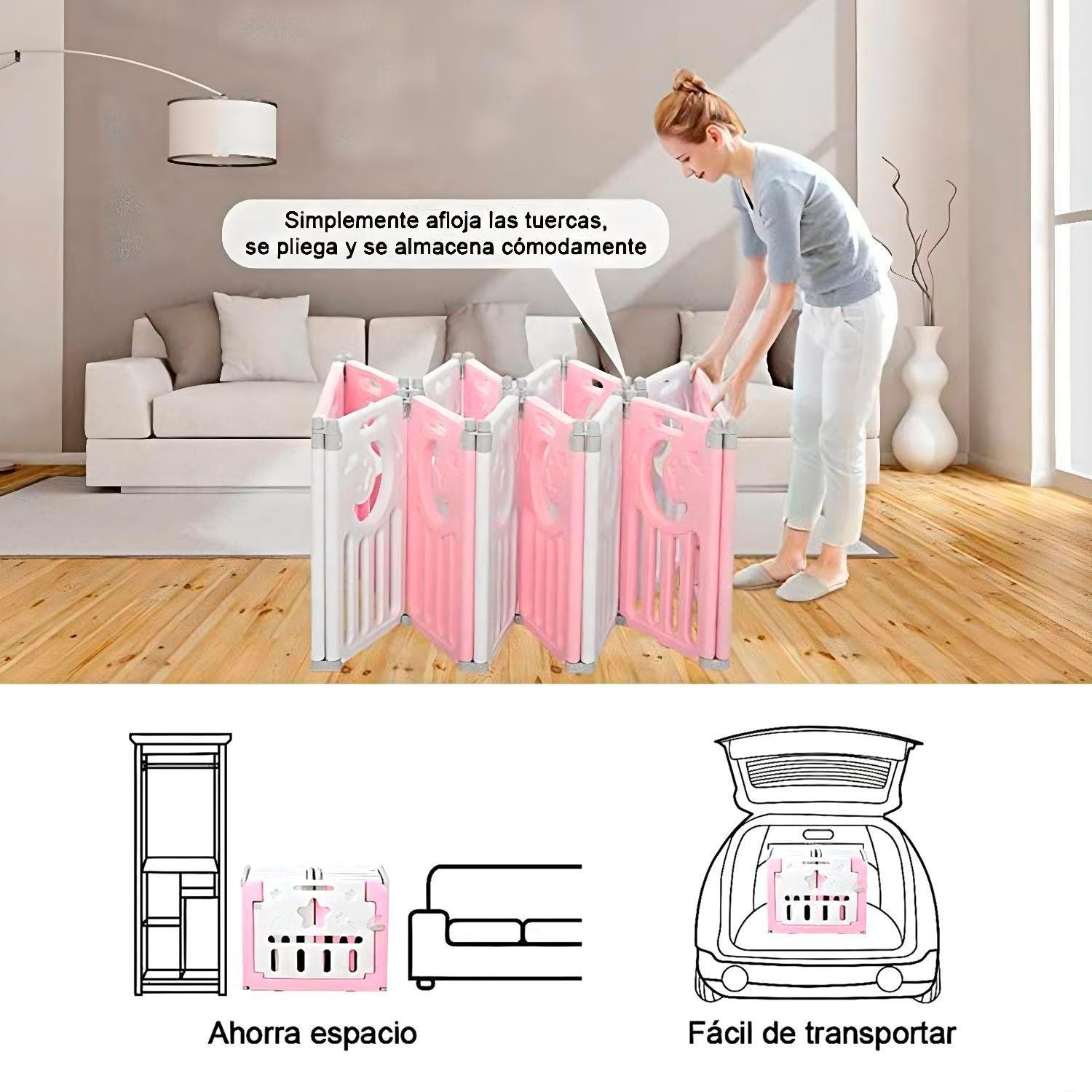 Corral de Seguridad Bebe Multiformas 8+2 Plegable Rosado-7
