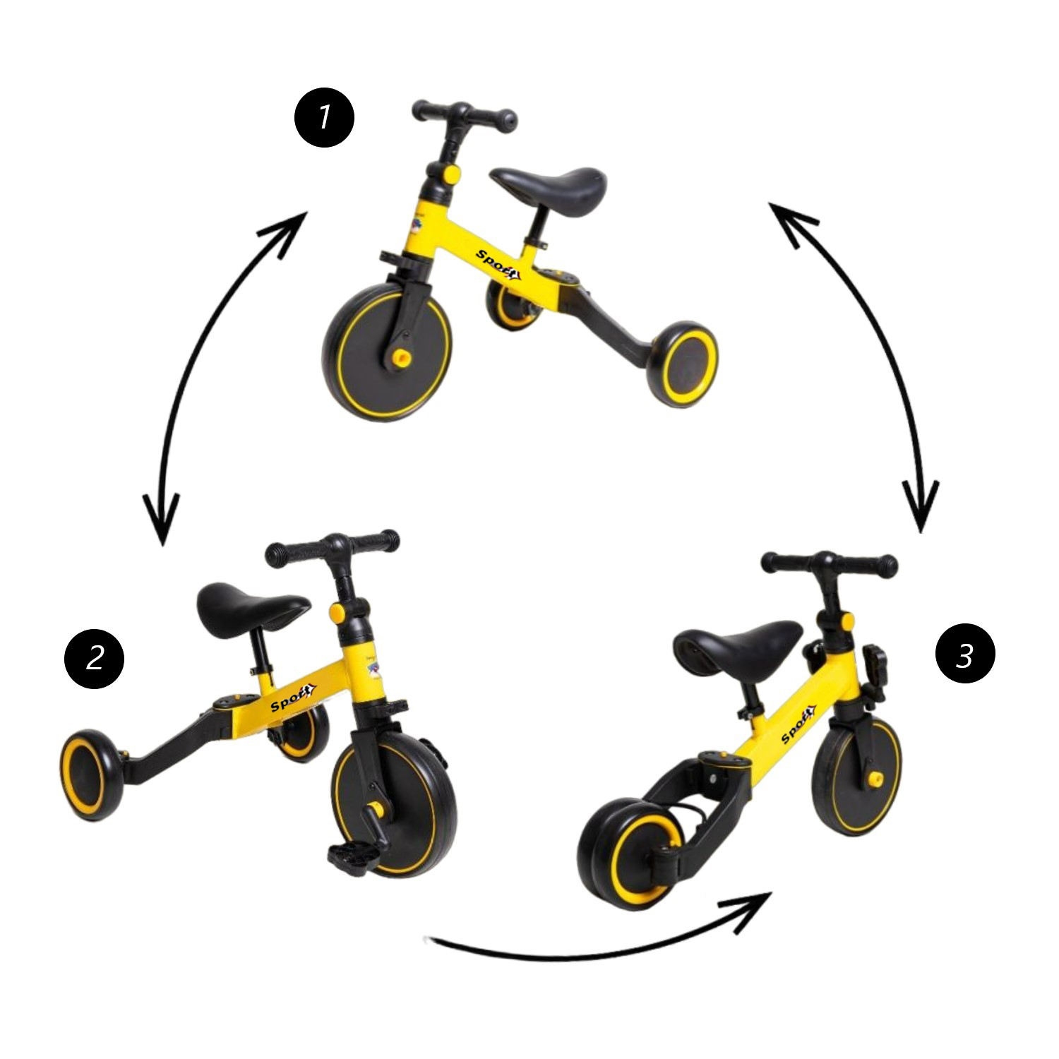 Triciclo Correpasillos Bicicleta de Aprendizaje Multiposiciones 3 En 1 Amarillo-5