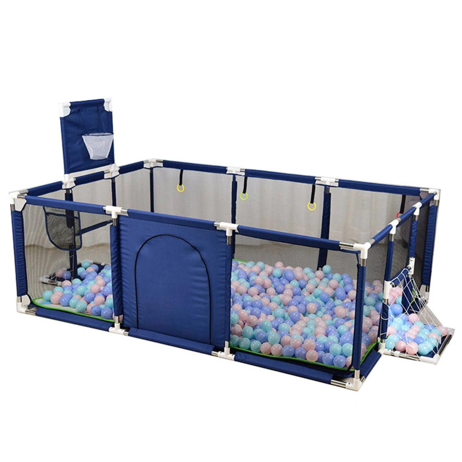 Corral de Seguridad Bebe 180cm Con Aro y Pelotitas Azul-4