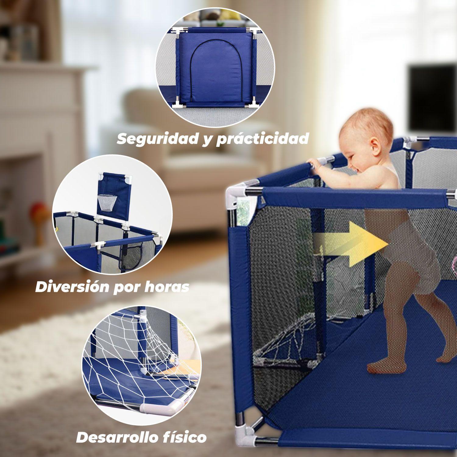 Corral de Seguridad Bebe 180cm Con Aro y Pelotitas Azul-3
