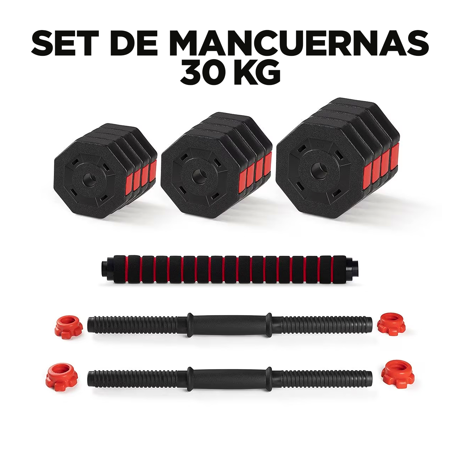 Set de Mancuernas 30 KG Rojo-1