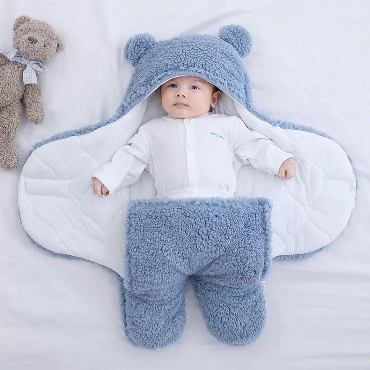 Manta Bebe Premium Recien Nacido Enterito Suave Osito Celeste-3