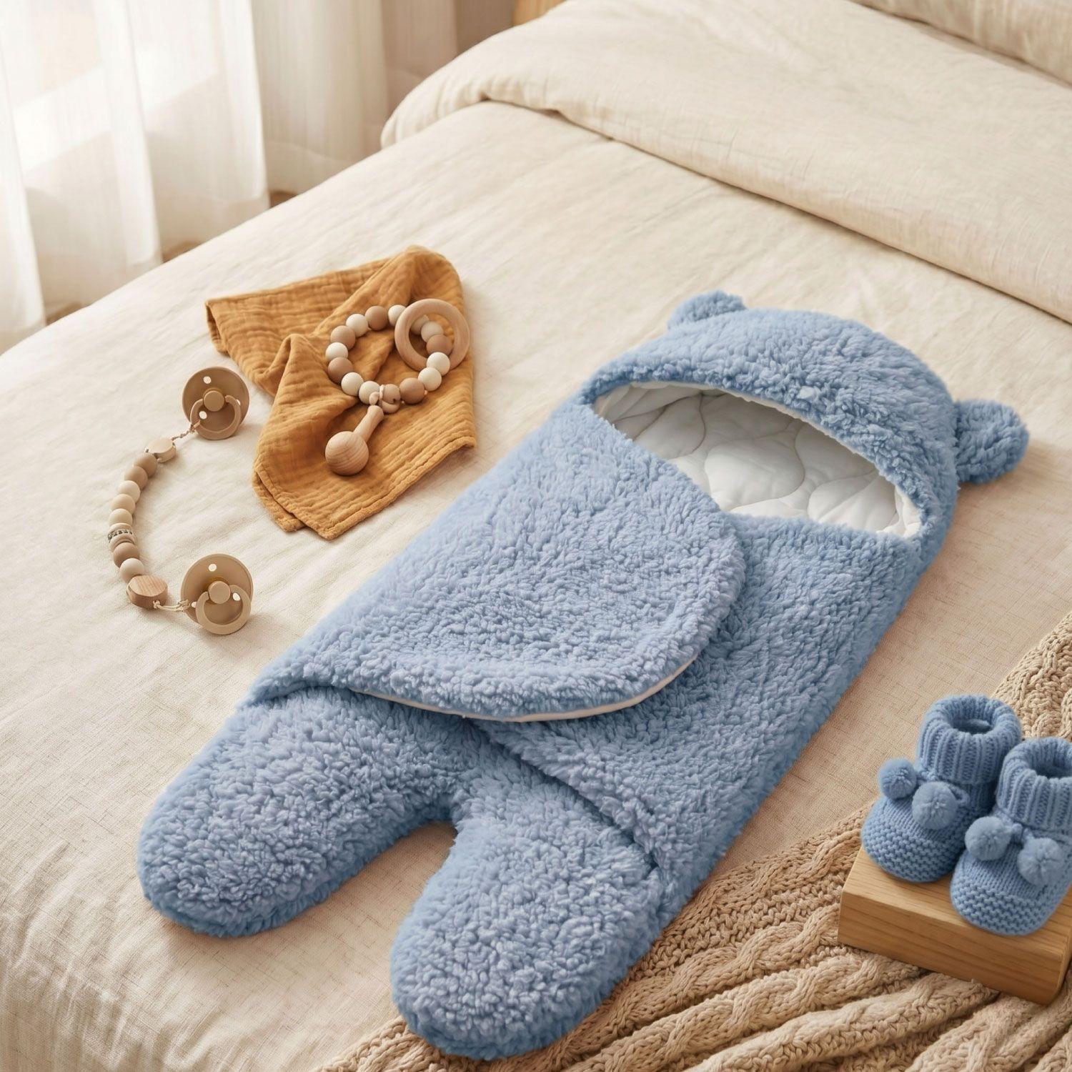 Manta Bebe Premium Recien Nacido Enterito Suave Osito Celeste-1