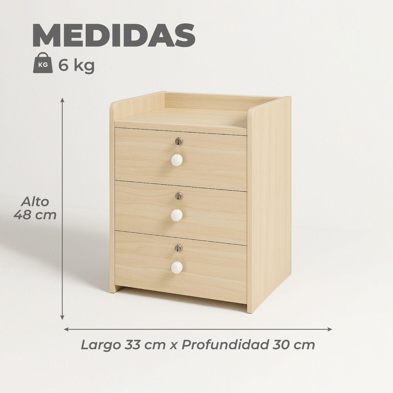 Velador Cajonera Mesa de Noche Con 3 Llaves Beige 48x33x31Cm-2