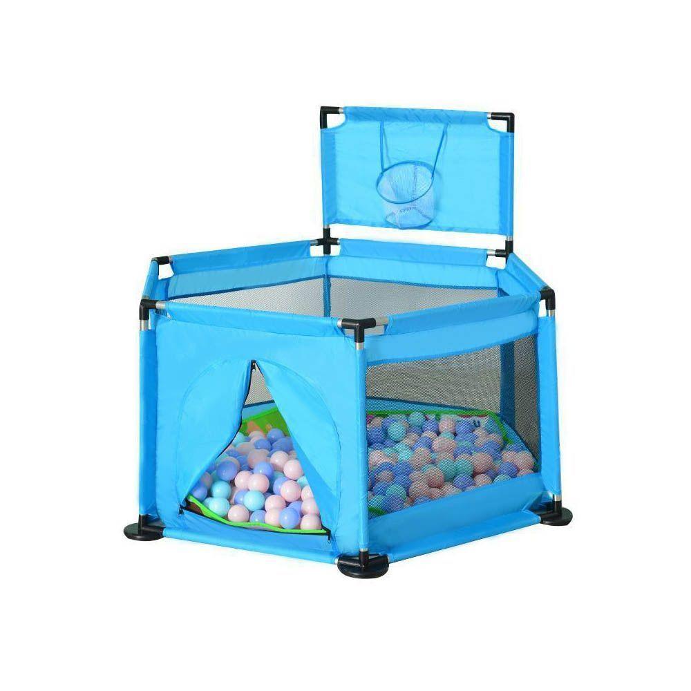 Corral Seguridad Bebe 50 pelotitas + Aro Basket Celeste-0