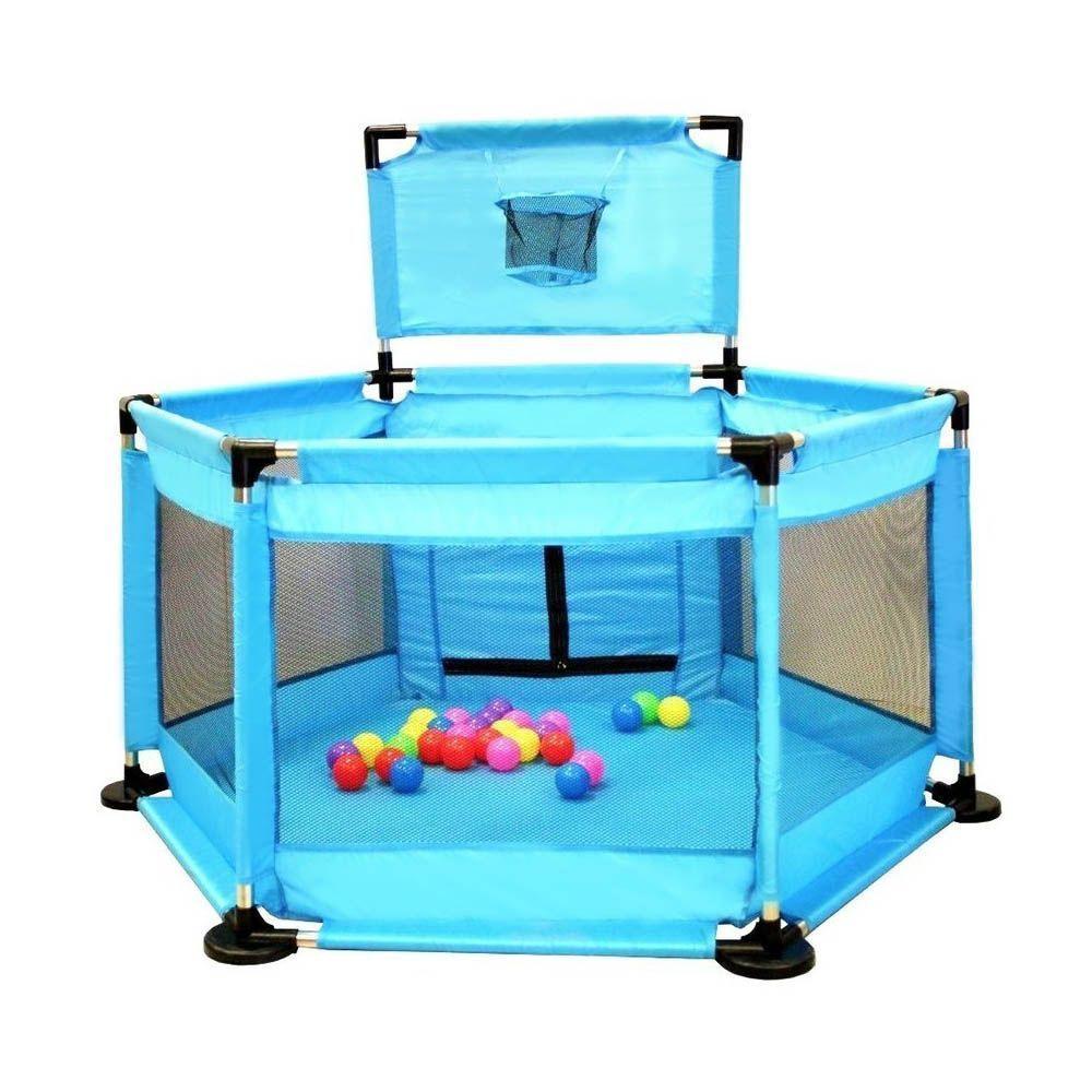 Corral Seguridad Bebe 50 pelotitas + Aro Basket Celeste-2