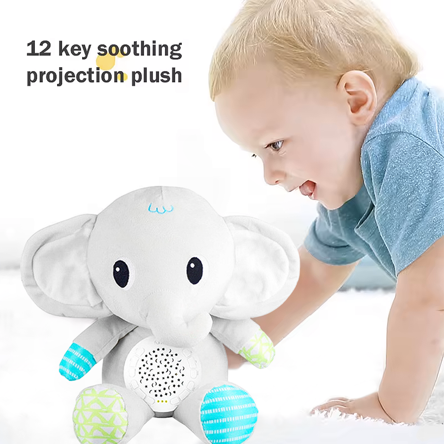 Elefante Espantacuco Peluche con Proyector de Musica y Luz-2