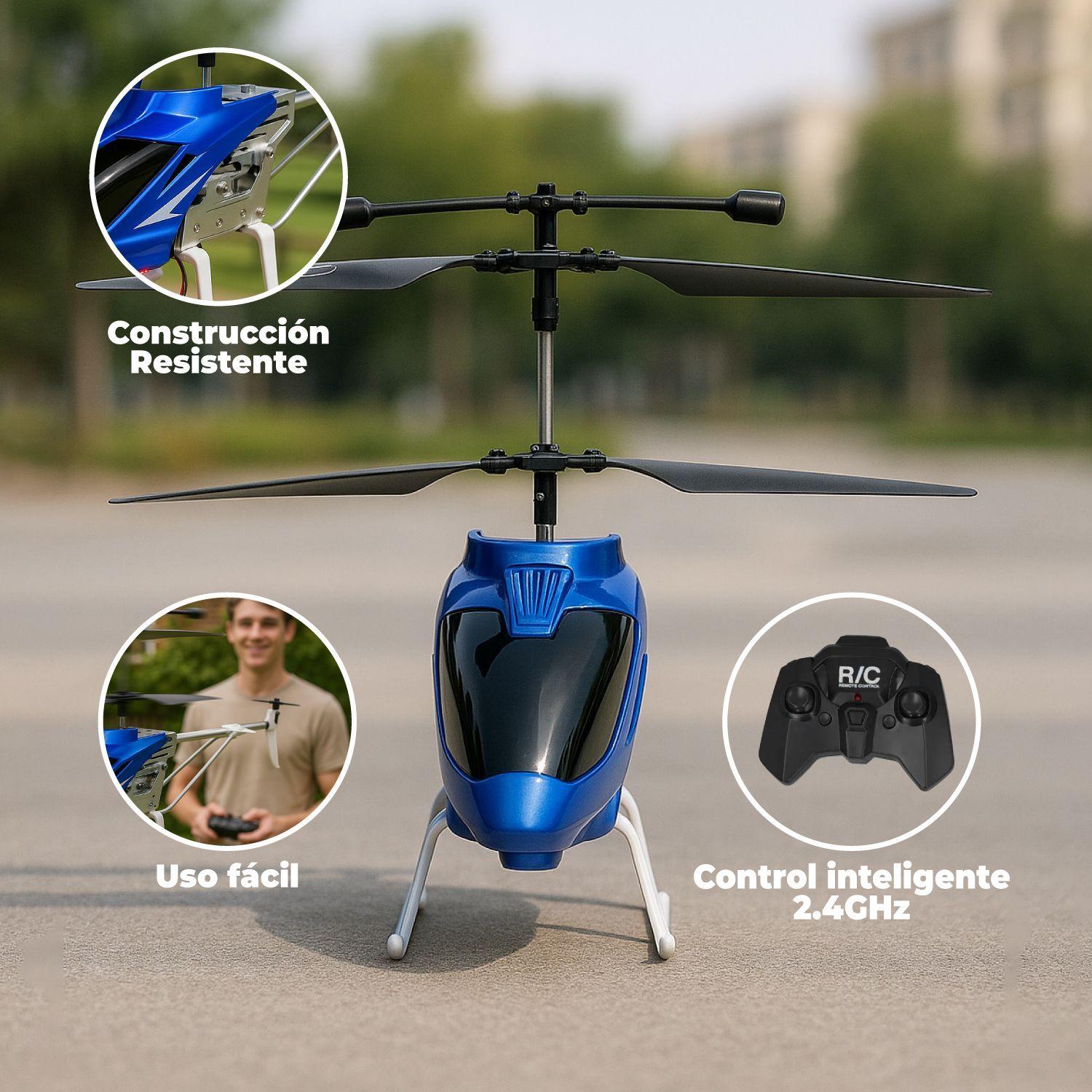 Helicóptero Avión Recargable Niños Control Remoto Azul-3
