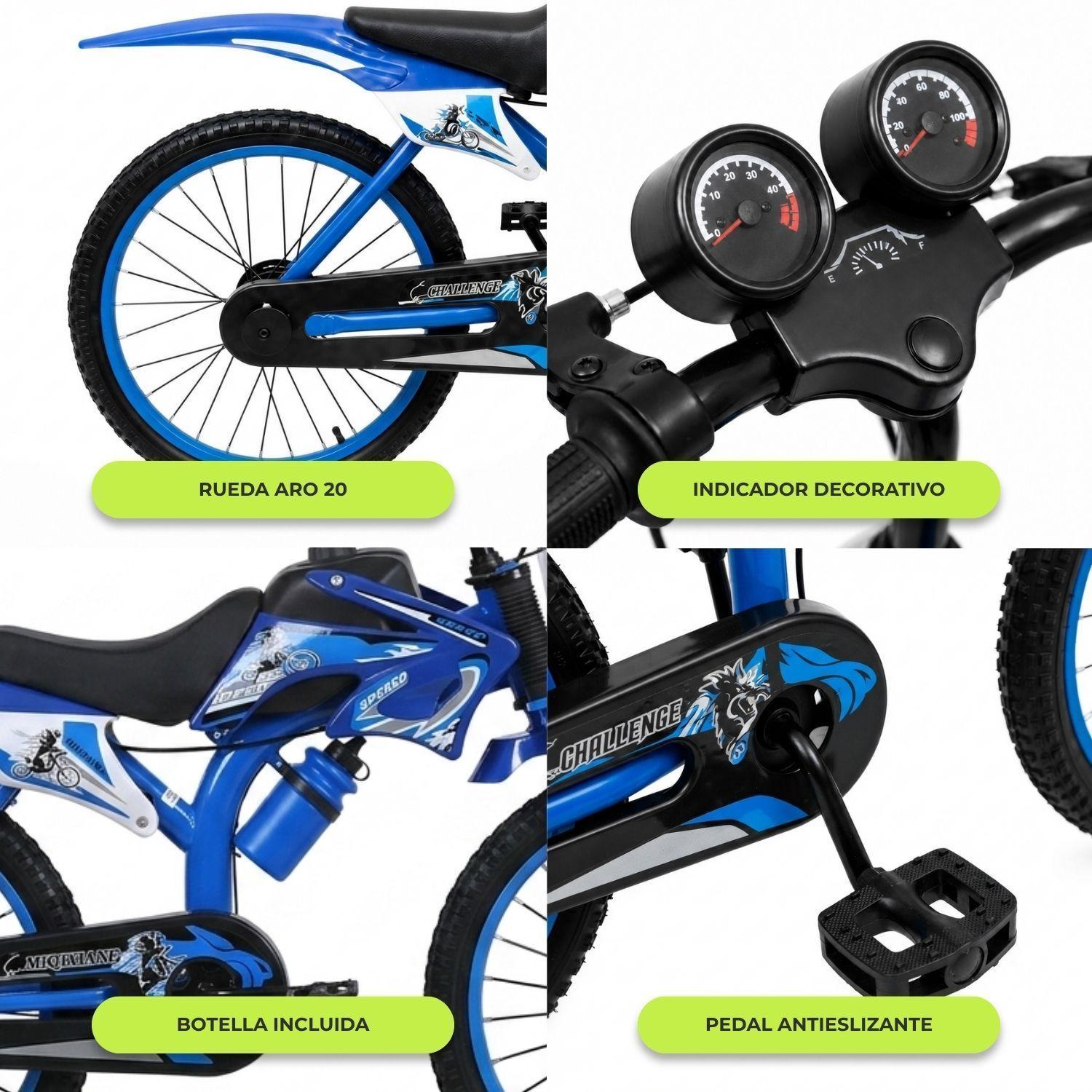 Bicicleta Infantil Niño Deportiva MTB Todo Terreno Azul Aro 20-5