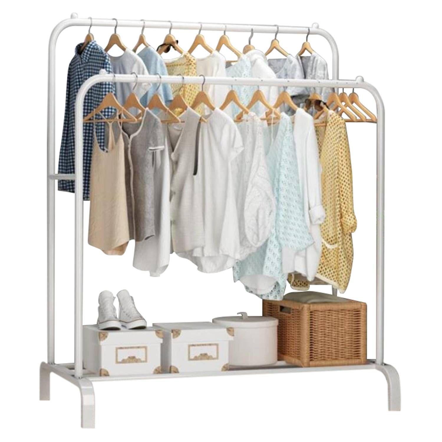 Perchero Colgador de Ropa Doble Metalico Resistente Blanco-0