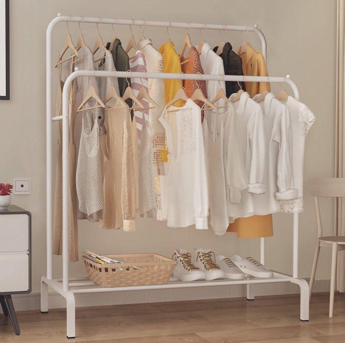 Perchero Colgador de Ropa Doble Metalico Resistente Blanco-2