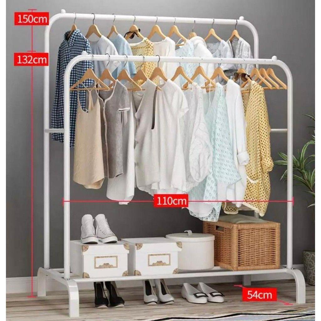 Perchero Colgador de Ropa Doble Metalico Resistente Blanco-3