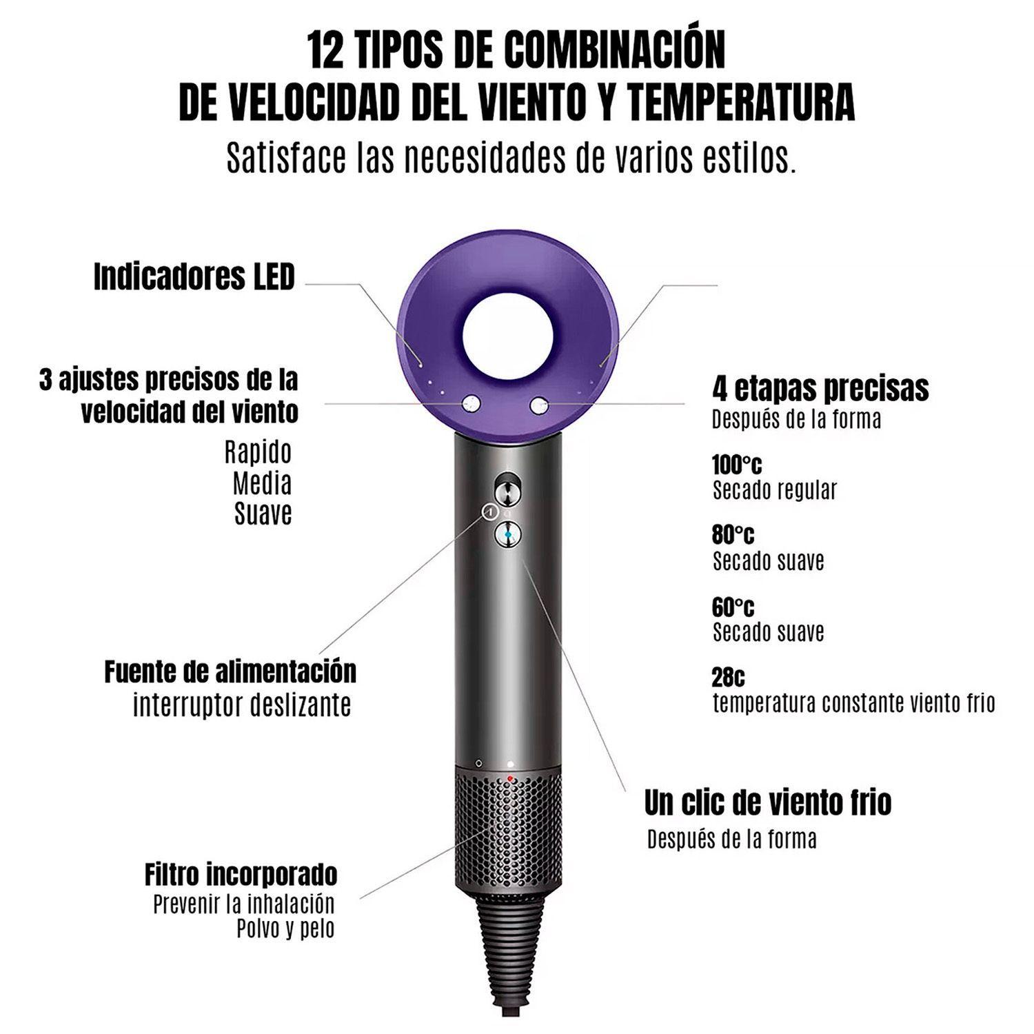 Secador De Pelo Tipo Dyson Supersonic Con Difusor Morado-3