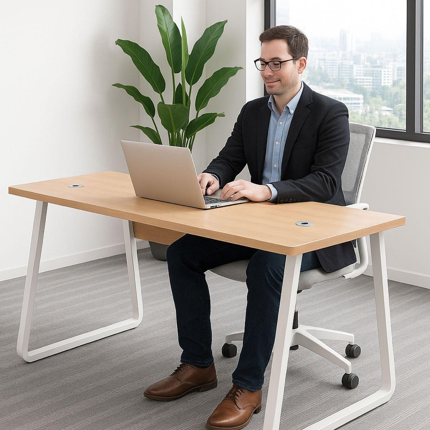 Escritorio Oficina Round Leg Posh Antideslizante Maple 160cm-4