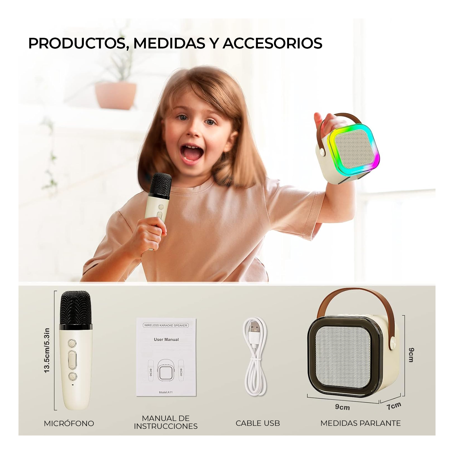 Parlante Karaoke Con Micrófono Portátil Luces LED-2