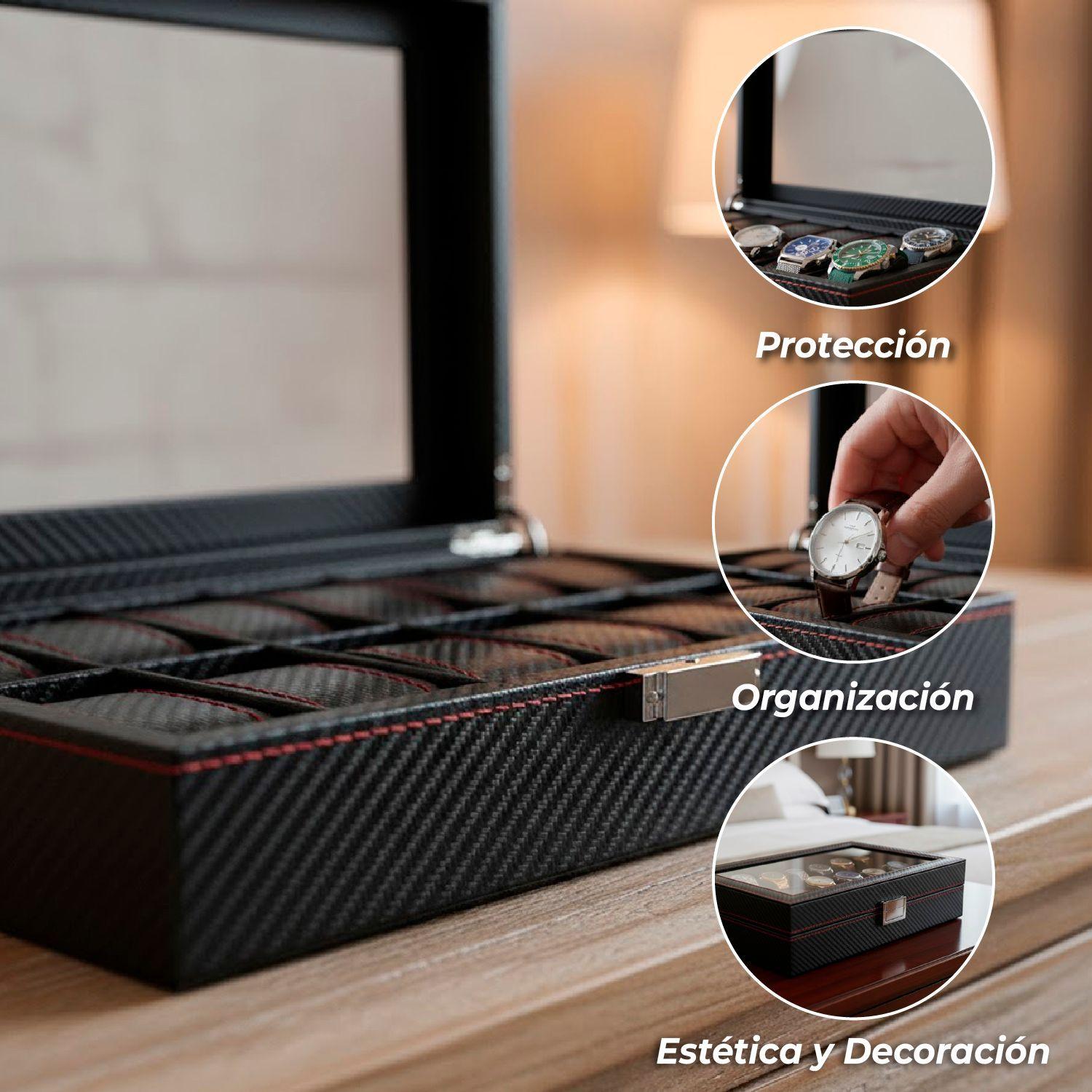 Caja Estuche Organizador de 12 Relojes Bordado Elegante-2