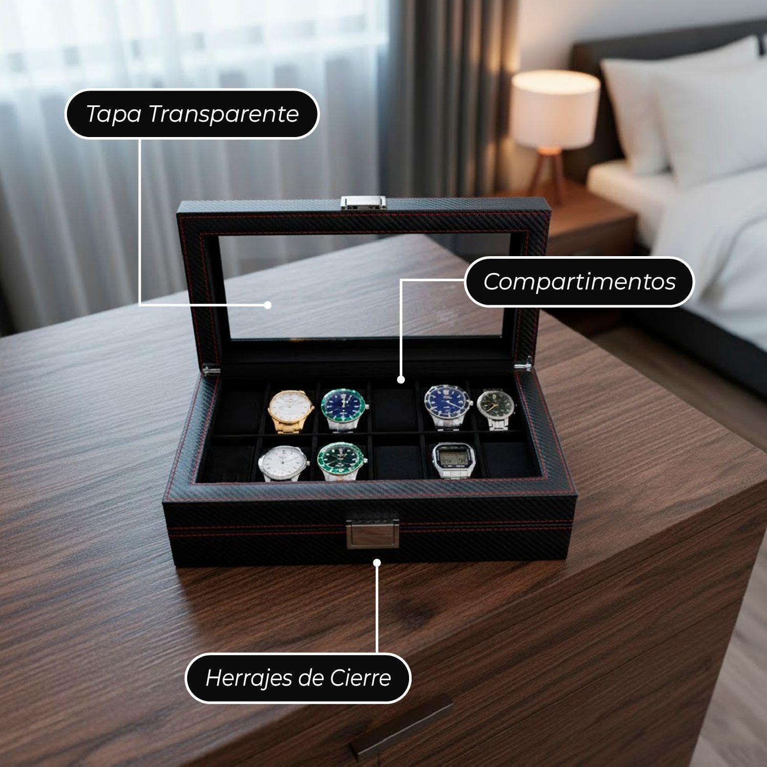 Caja Estuche Organizador de 12 Relojes Bordado Elegante-4