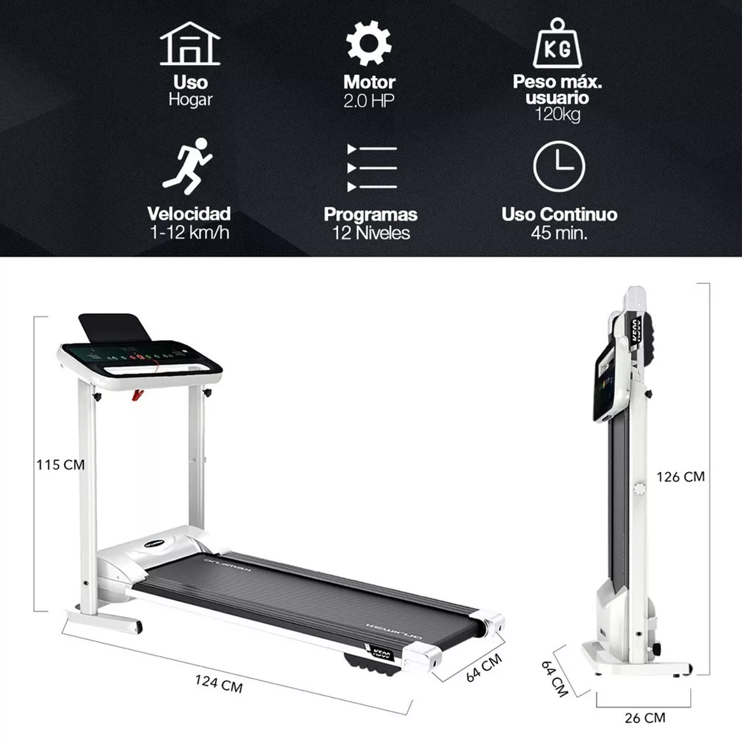 Trotadora Electrica K500 Plegable Super Compacta Blanca-3