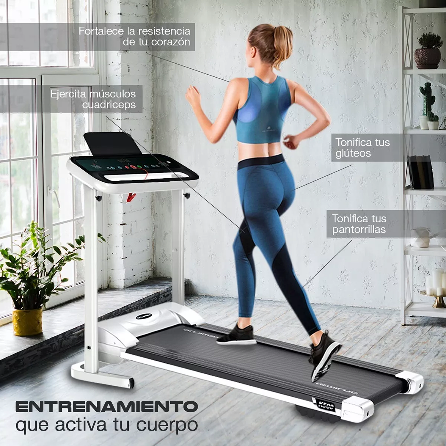 Trotadora Electrica K500 Plegable Super Compacta Blanca-5
