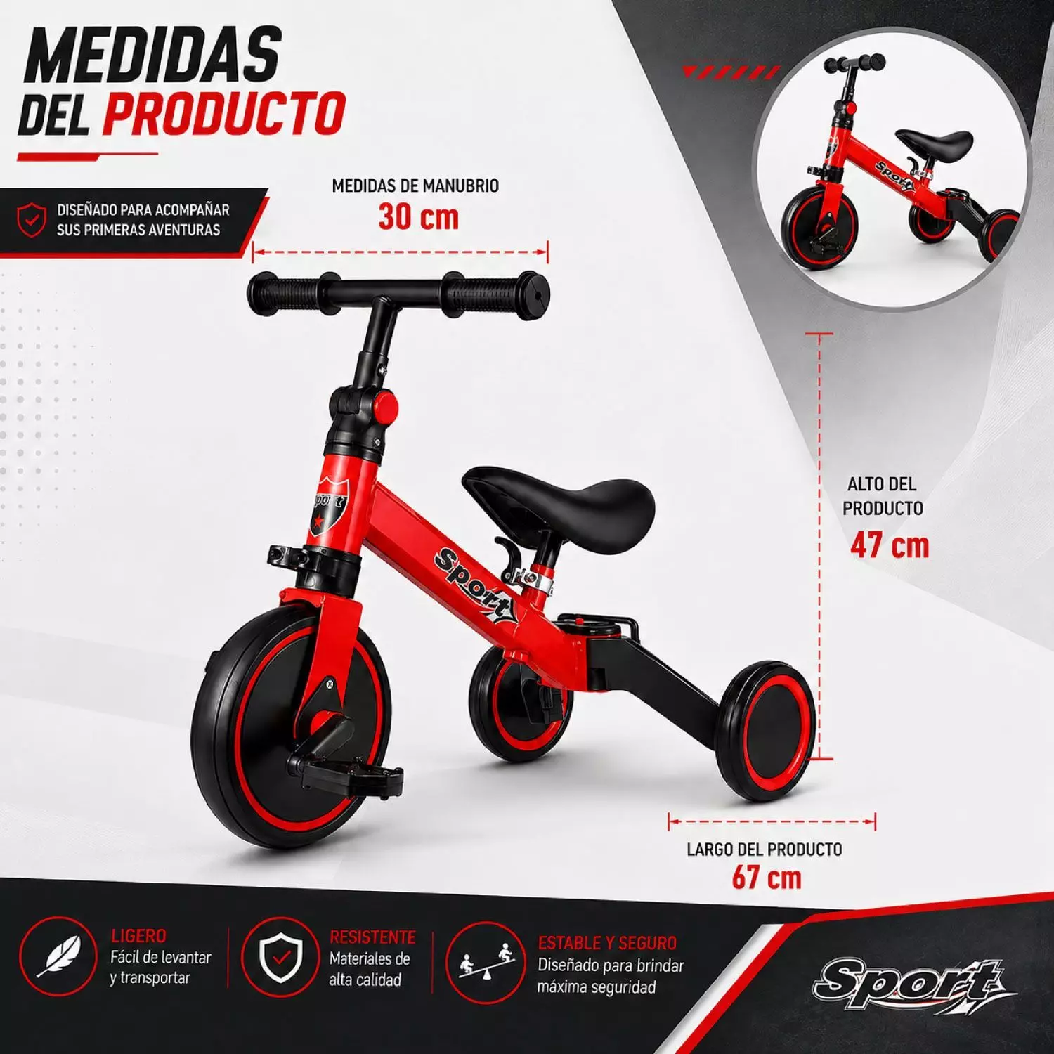 Triciclo 3 En 1 Correpasillos Bicicleta Aprendizaje Niños-2