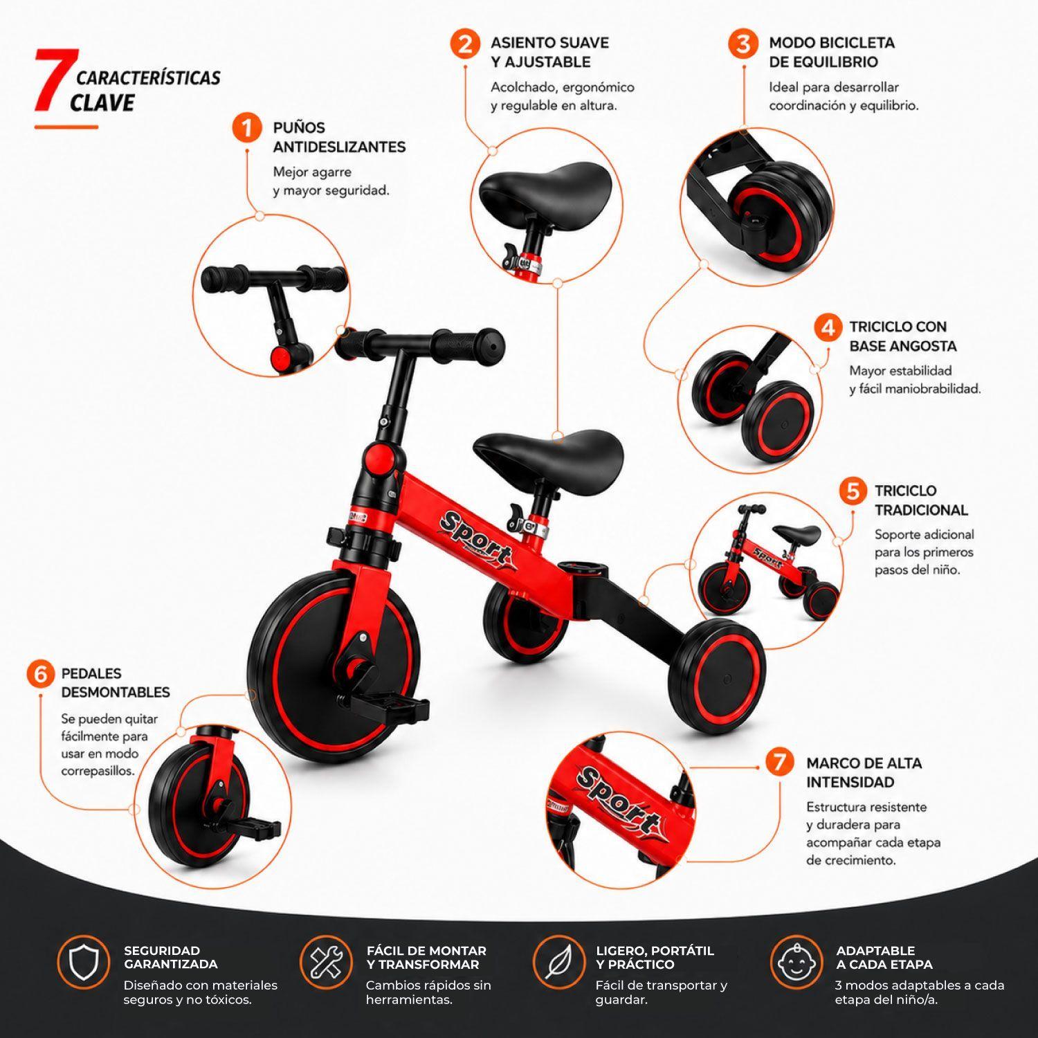 Triciclo 3 En 1 Correpasillos Bicicleta Aprendizaje Niños-5