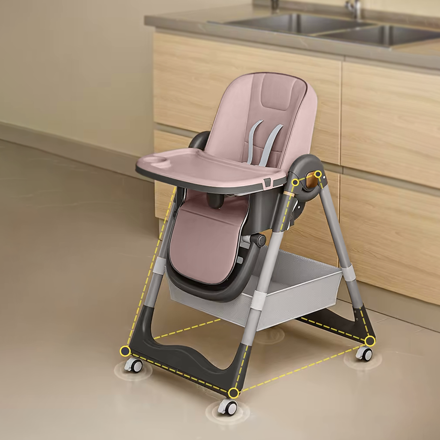 Silla De Comer Respaldo Y Altura Ajustable Plegable S-330-4
