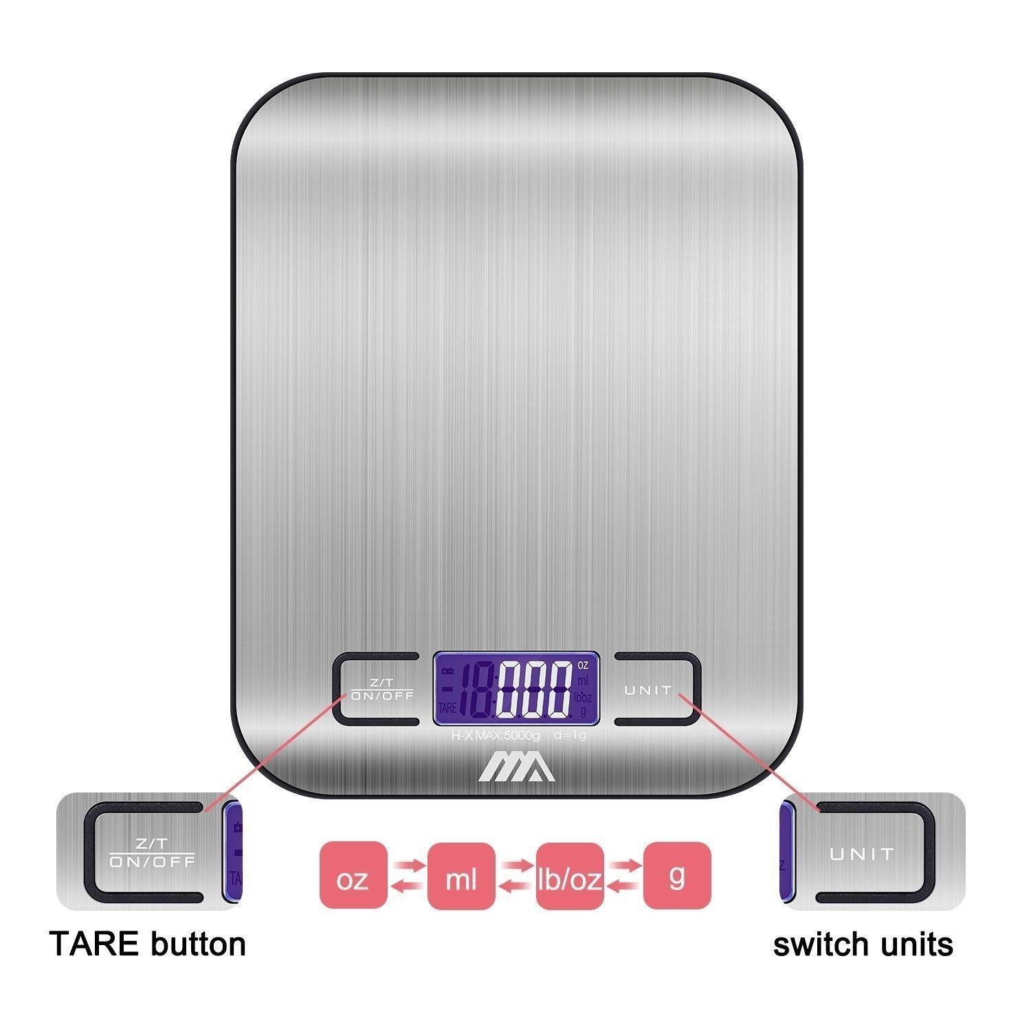 Pesa Balanza De Cocina Digital Acero Inoxidable 5 Kg Gris-1