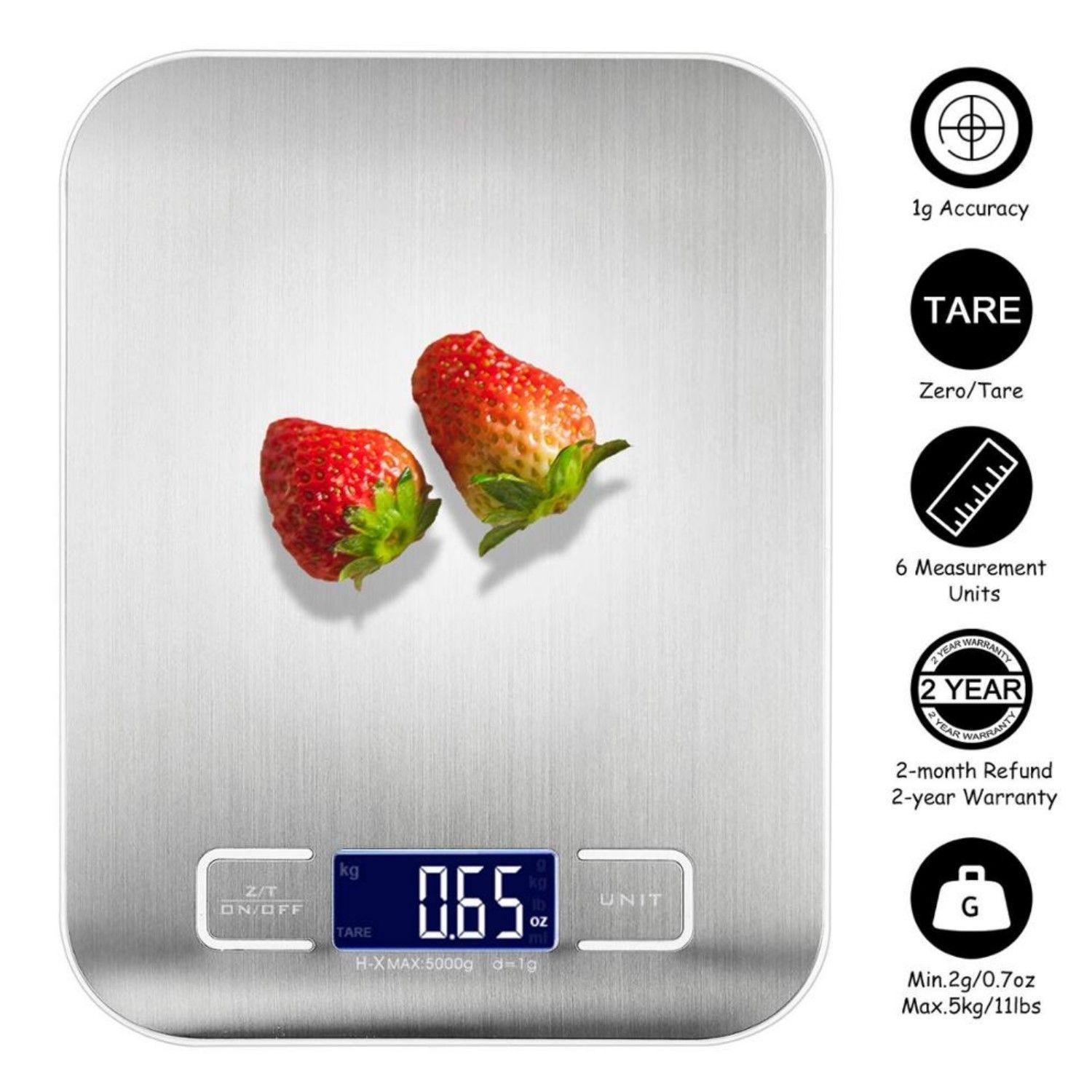 Pesa Balanza De Cocina Digital Acero Inoxidable 5 Kg Gris-6