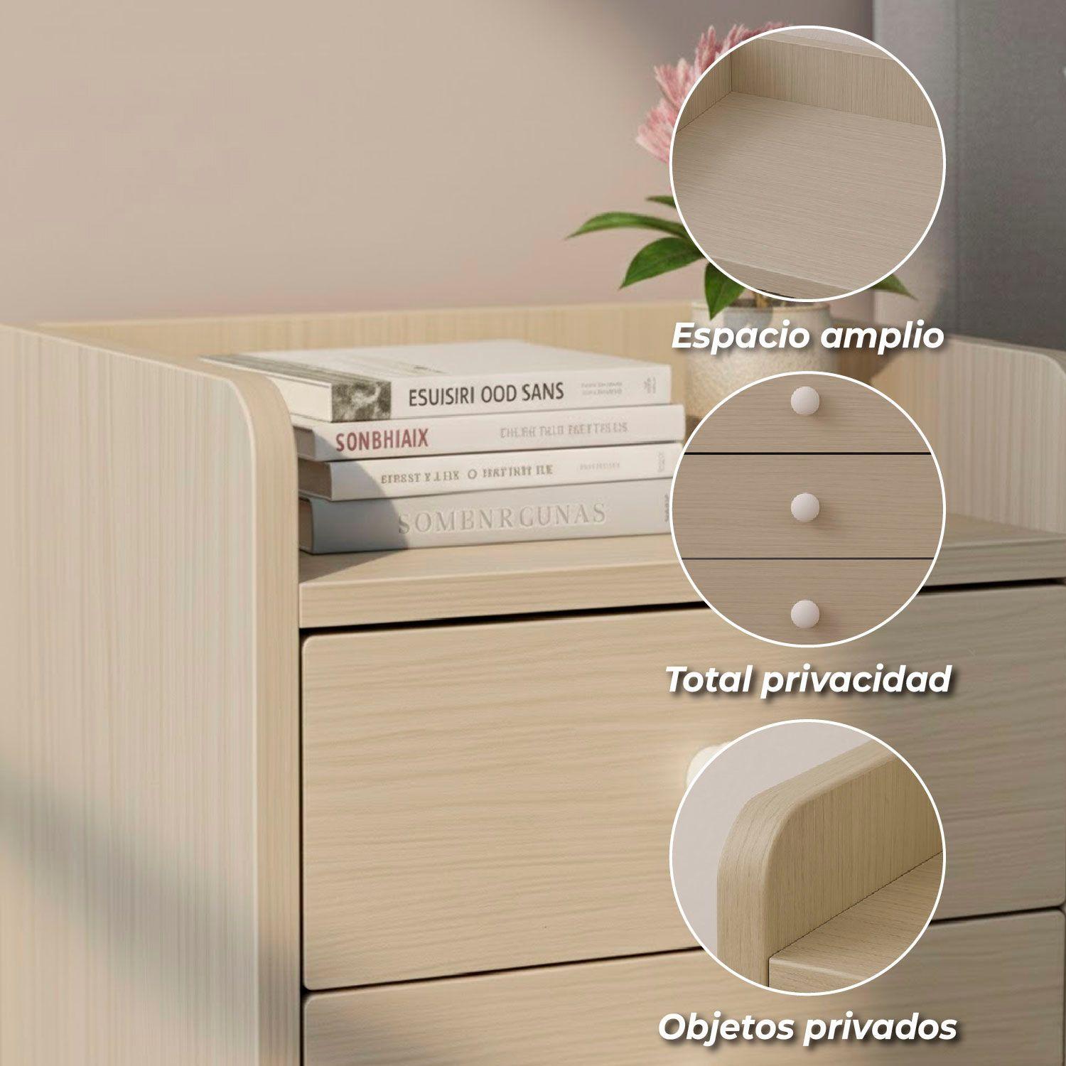 Velador Cajonera Mesa De Noche 3 Niveles Beige 48x33x31 Cm-3