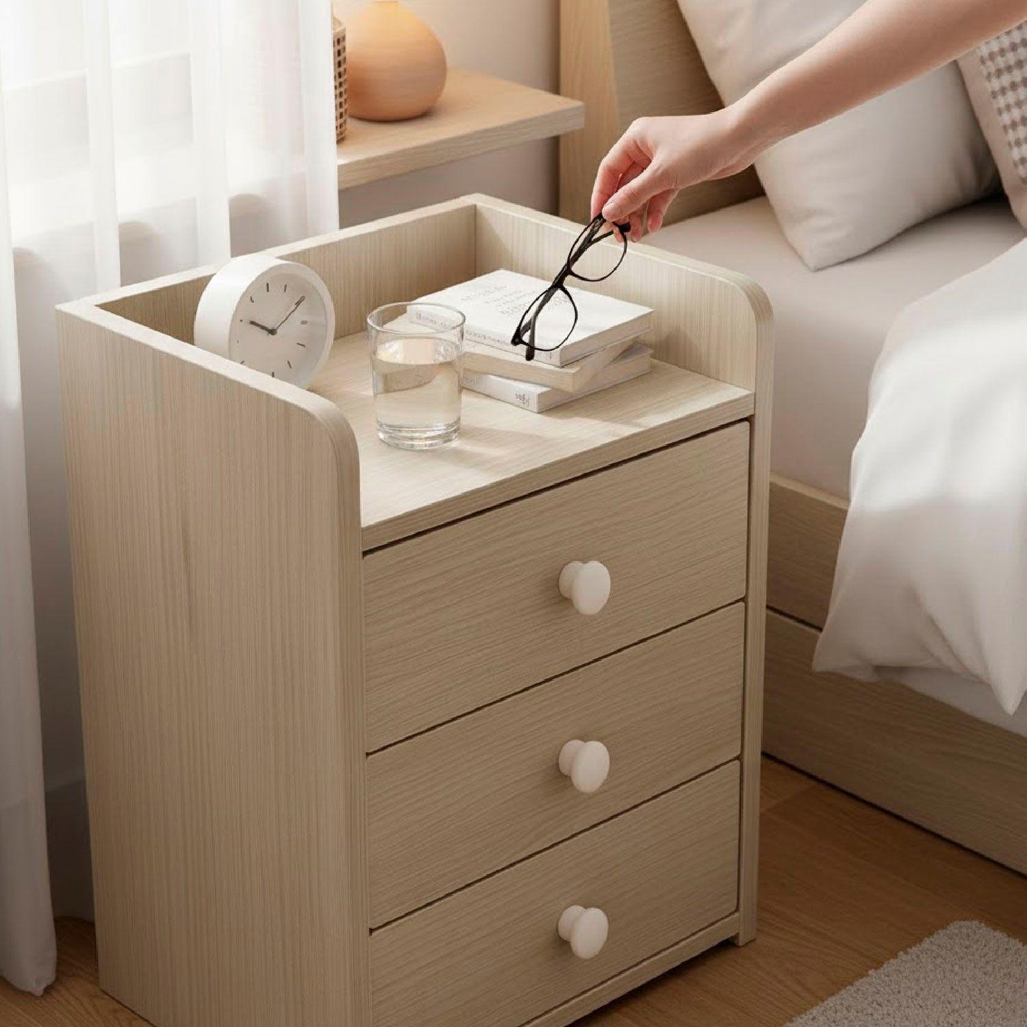 Velador Cajonera Mesa De Noche 3 Niveles Beige 48x33x31 Cm-4