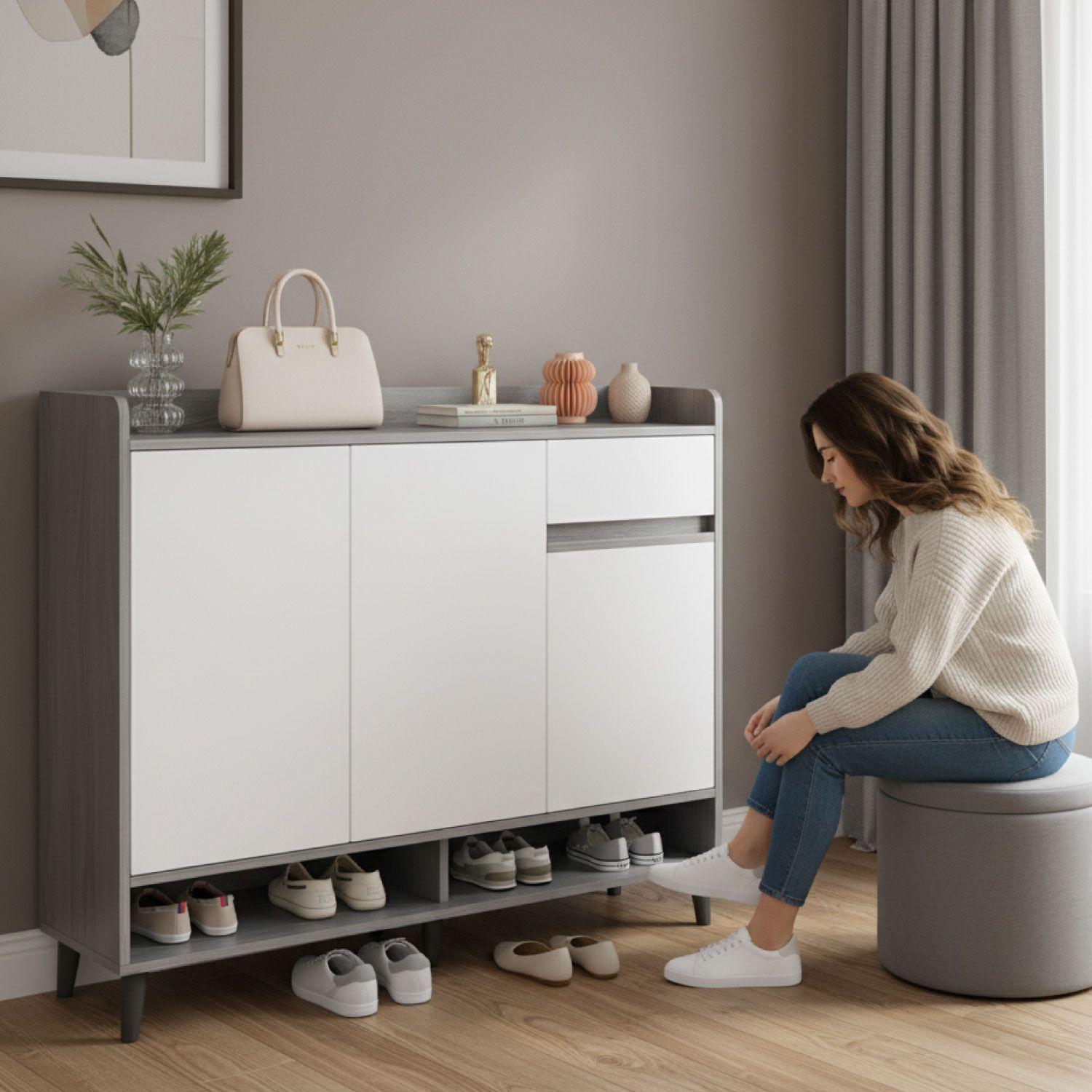 Zapatero Silver 3 Puertas con Cajon Organizador Estante 81Cm-4