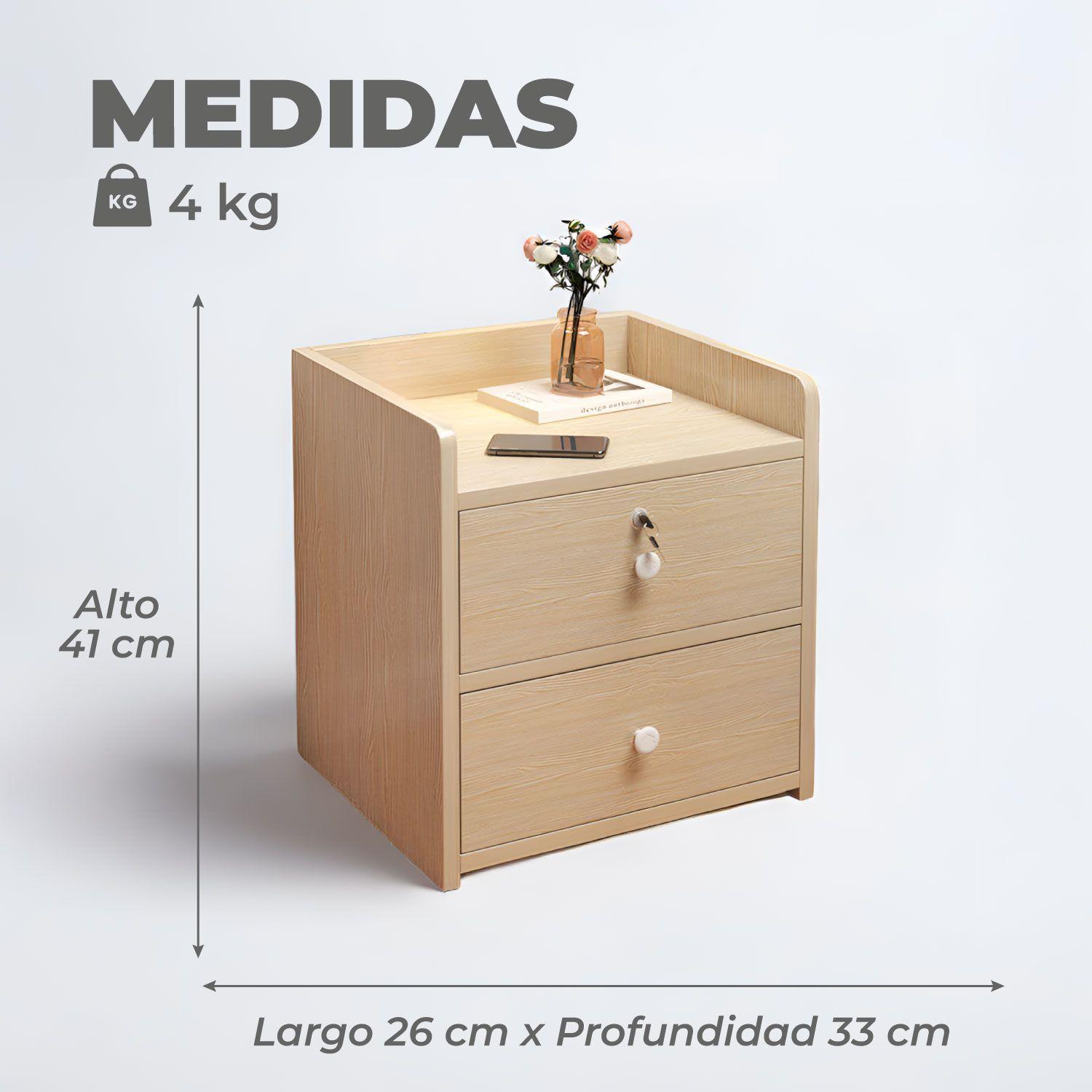 Velador Cajonera 2 Niveles con Cajones con Llaves 41x26x33Cm-2
