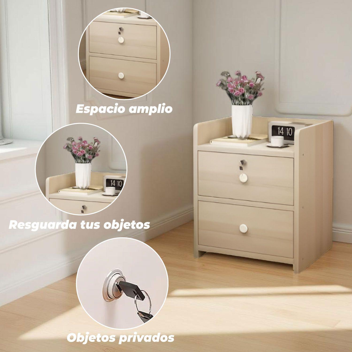Velador Cajonera 2 Niveles con Cajones con Llaves 41x26x33Cm-3
