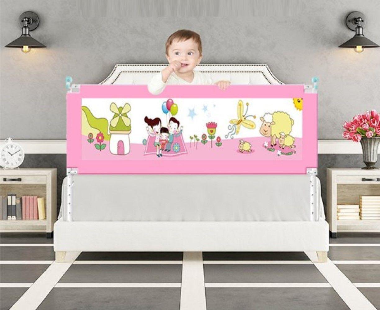 Baranda Cama Seguridad Bebe Plegable 180 cm Rosada-2
