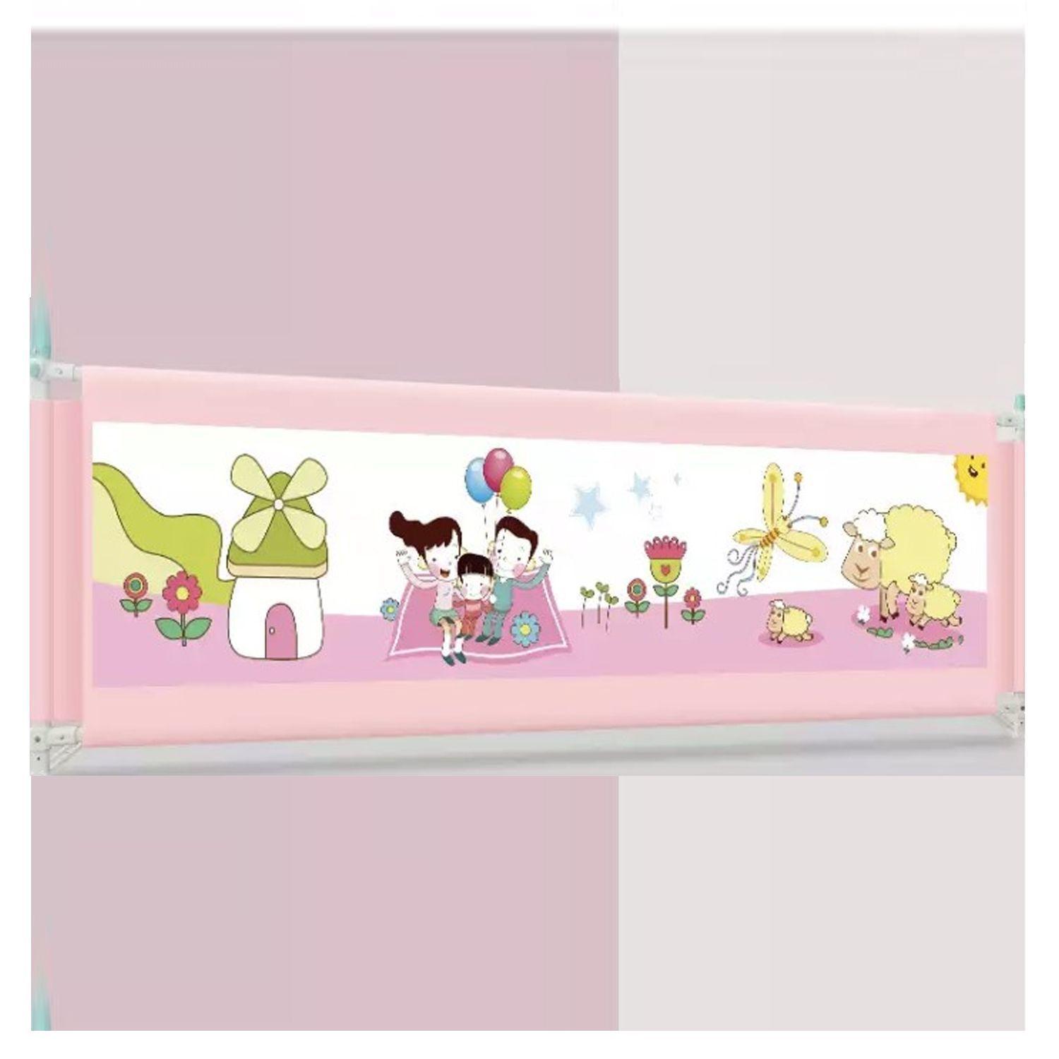 Baranda Cama Seguridad Bebe Plegable 180 cm Rosada-3