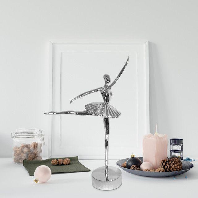 Adorno Deco Escultura Artística Bailarina Ballet Plateada-3
