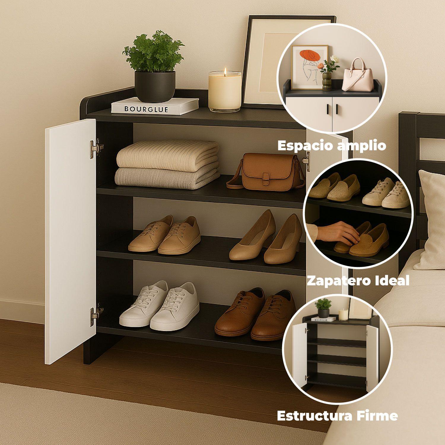 Zapatero Grey 2 Puertas Organizador 3 Estante 81x61x32 Cm-3
