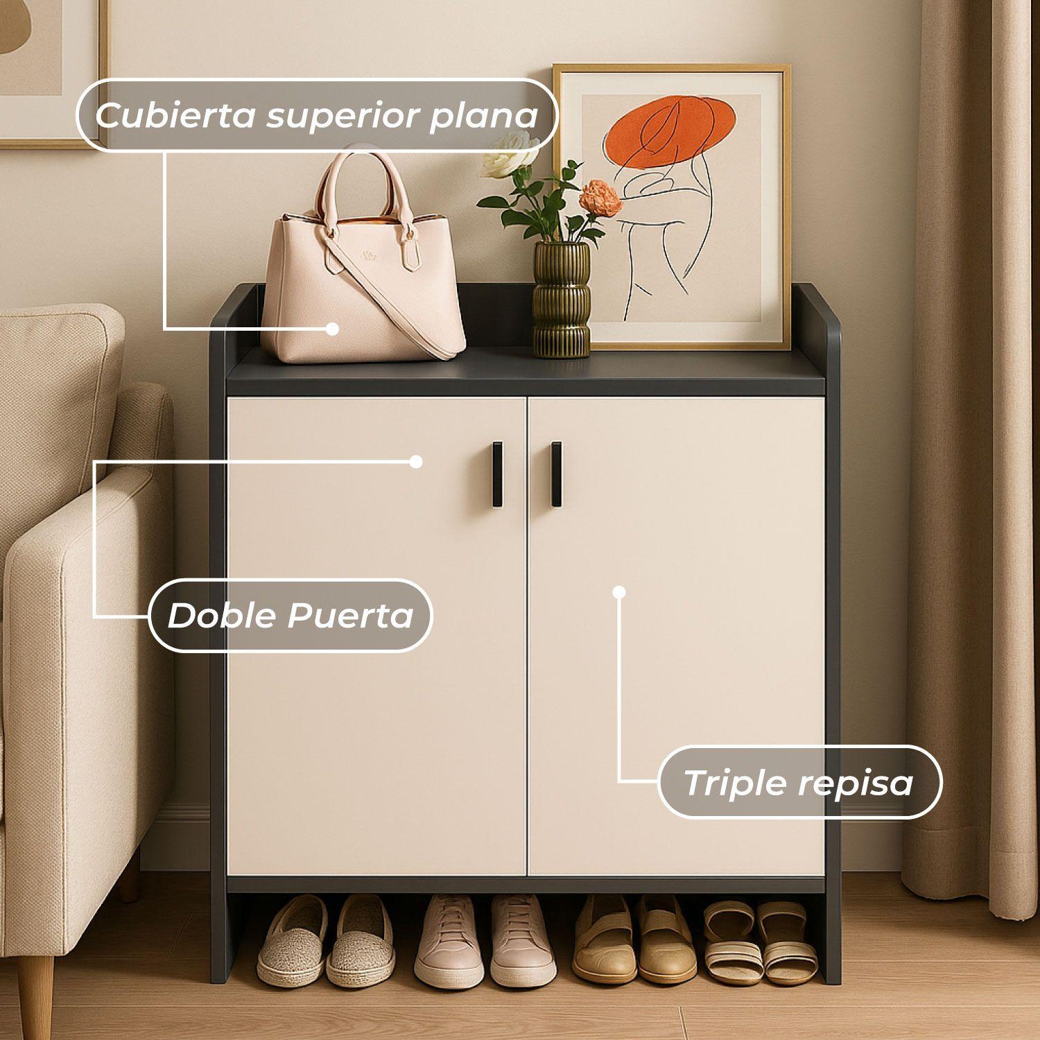 Zapatero Grey 2 Puertas Organizador 3 Estante 81x61x32 Cm-5
