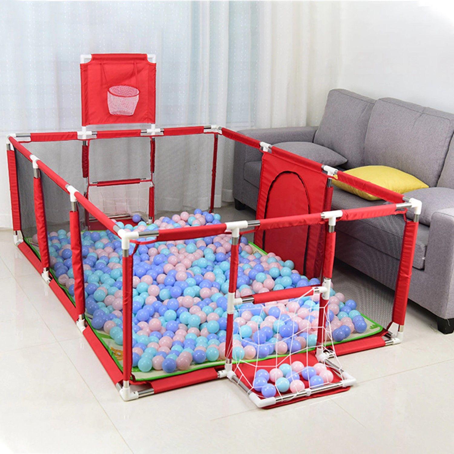 Corral de Seguridad Bebe 180cm Con Aro y Pelotitas Rojo-5