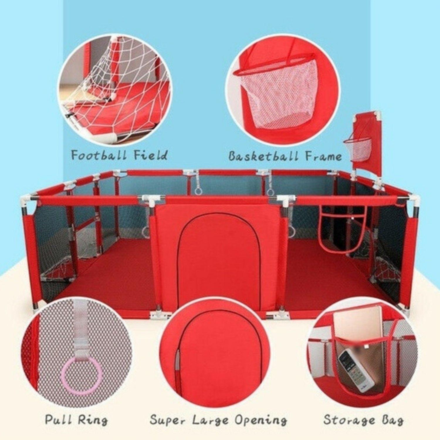 Corral de Seguridad Bebe 180cm Con Aro y Pelotitas Rojo-6