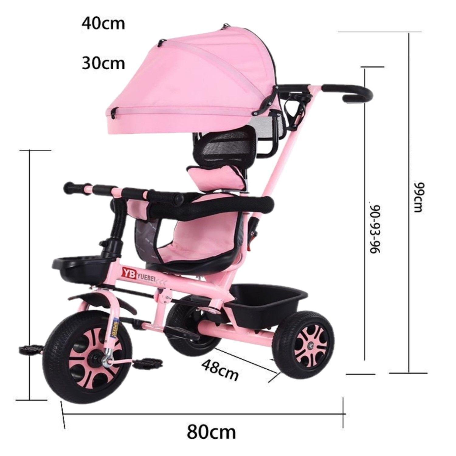 Coche Triciclo Infantil 4 En 1 Rosado-3
