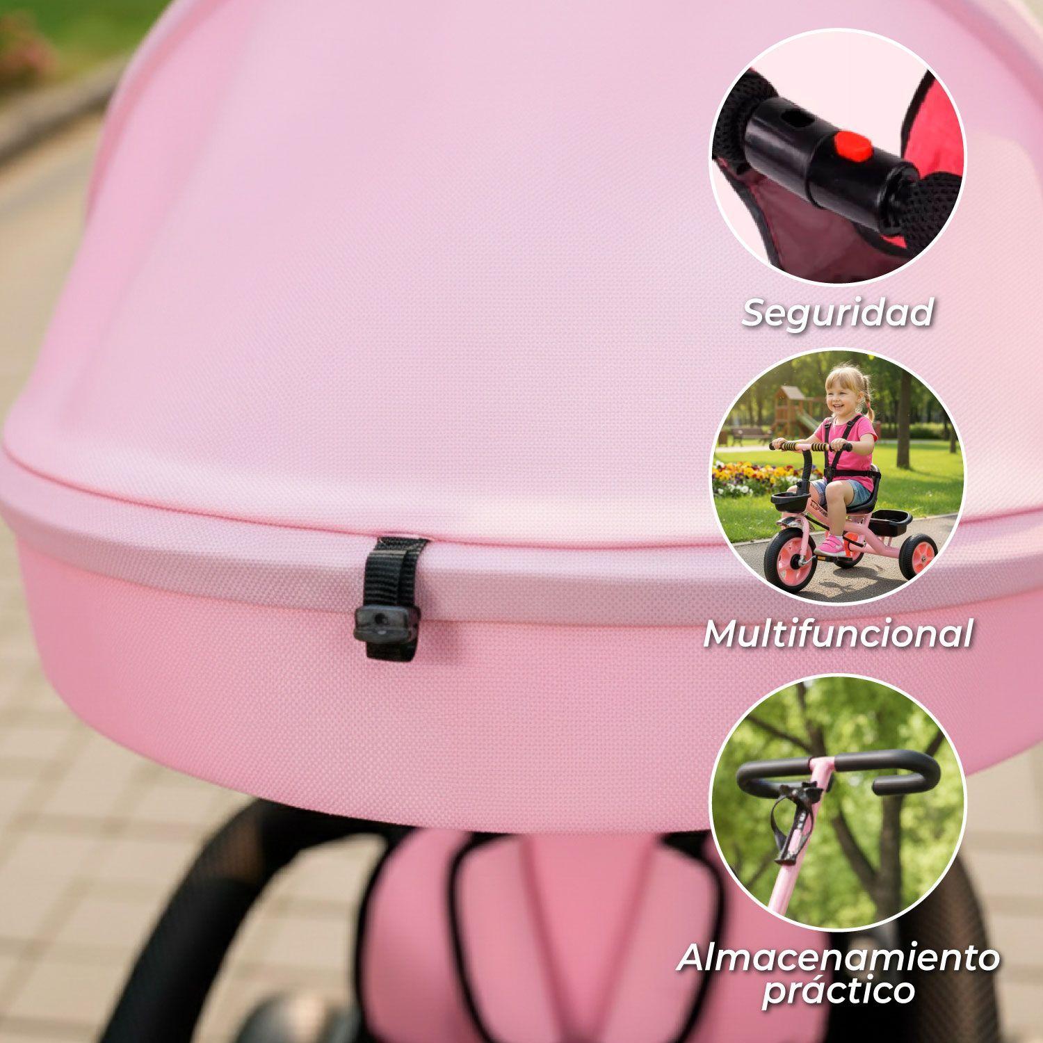Coche Triciclo Infantil 4 En 1 Rosado-3