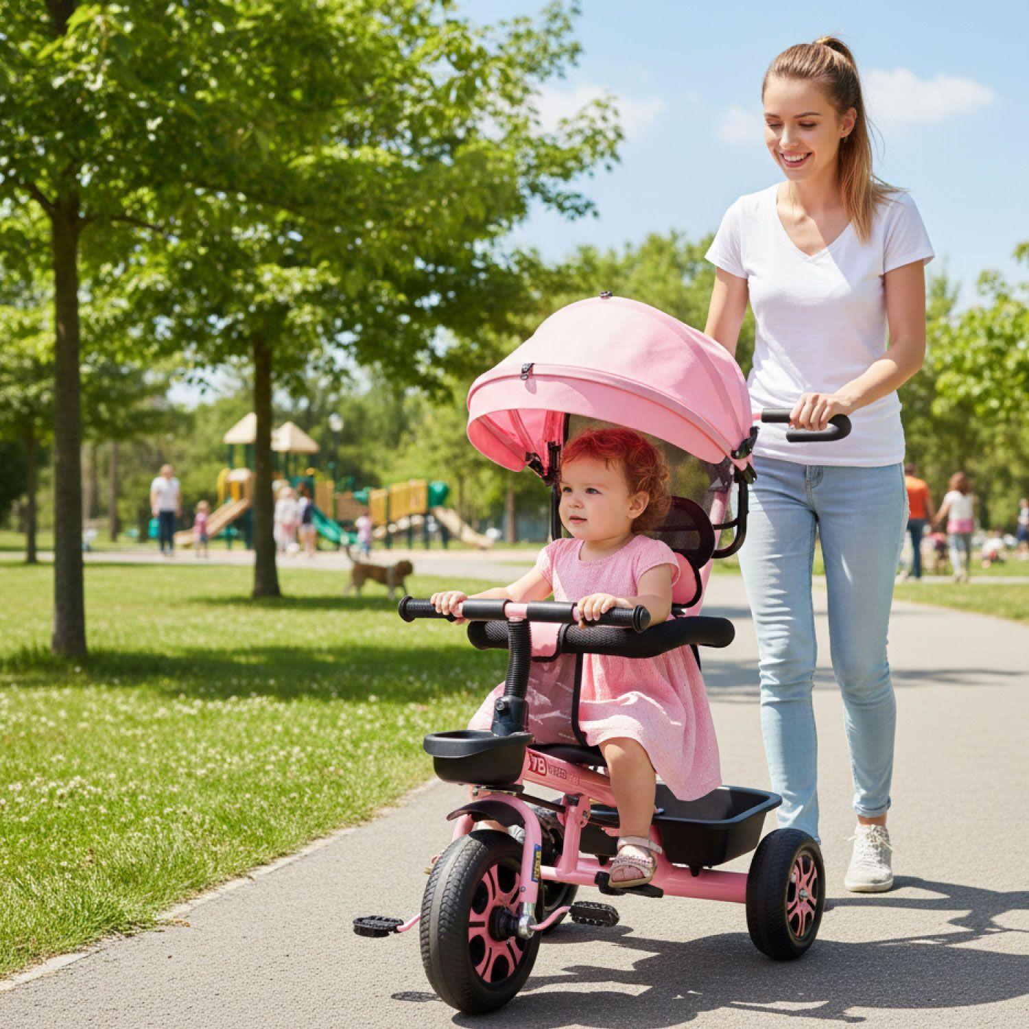 Coche Triciclo Infantil 4 En 1 Rosado-4