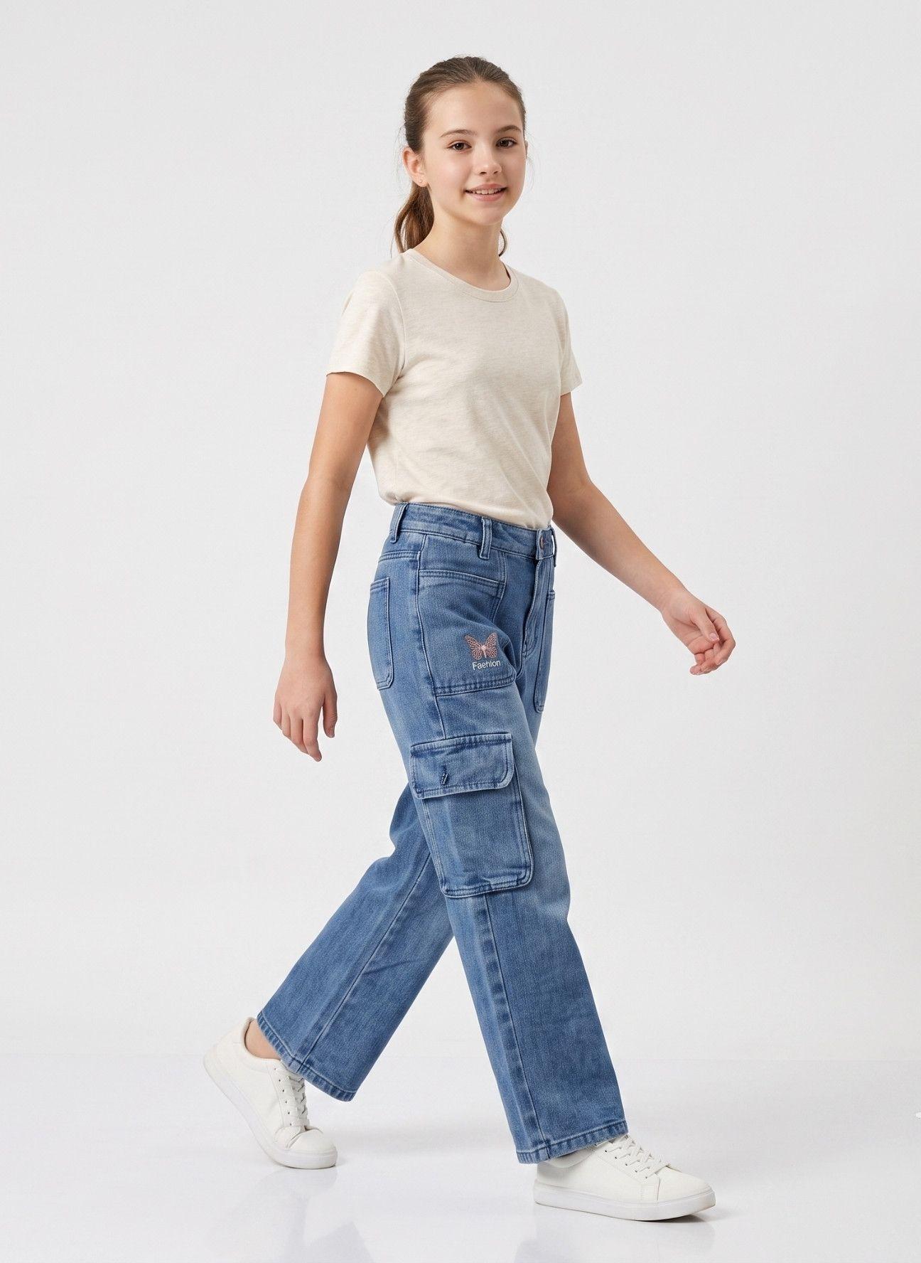 Pantal n Cargo Ni a Jeans Moda Urbana Con Bolsillos-3