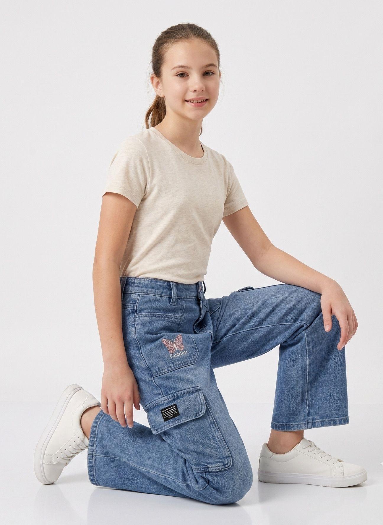 Pantal n Cargo Ni a Jeans Moda Urbana Con Bolsillos-4