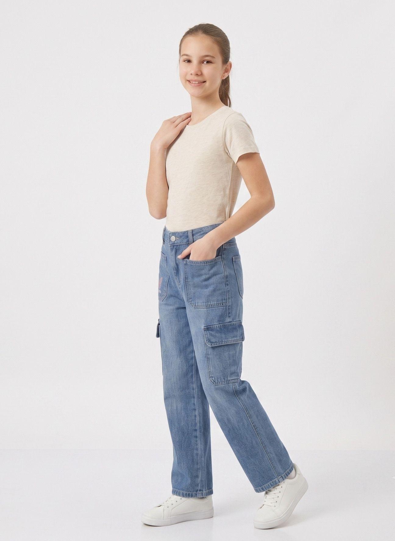Pantal n Cargo Ni a Jeans Moda Urbana Con Bolsillos-5