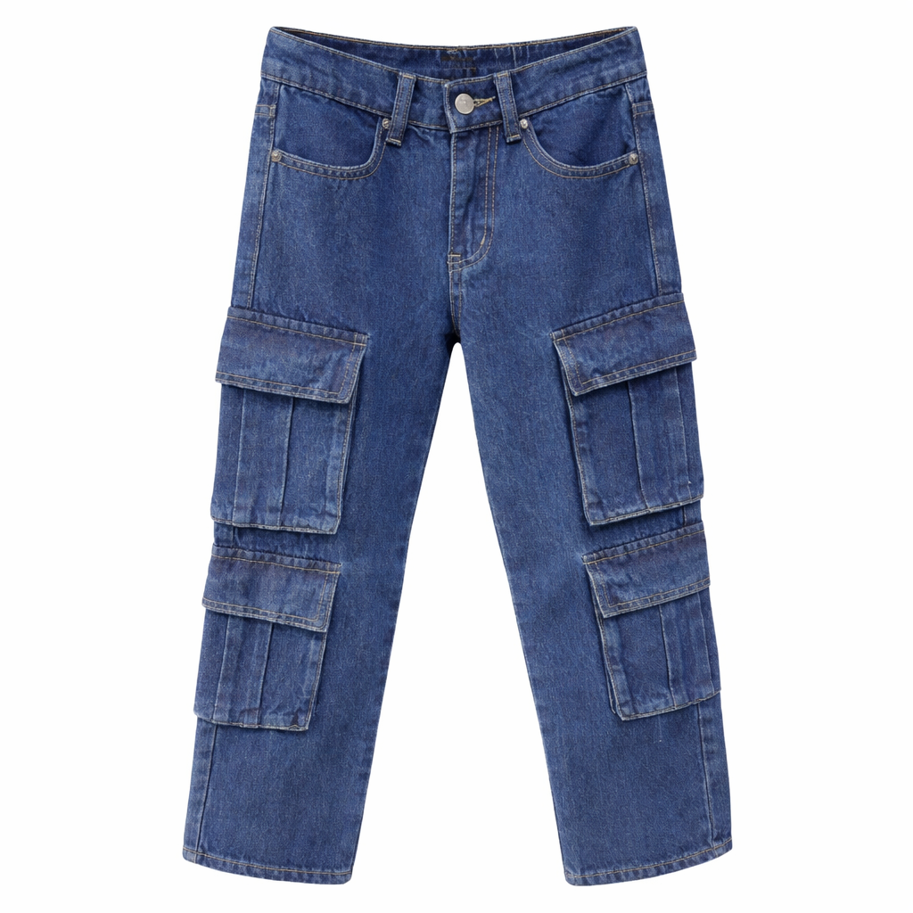 Pantalon Jeans Ni o Cargo Urbano Con Bolsillos Funcionales-2