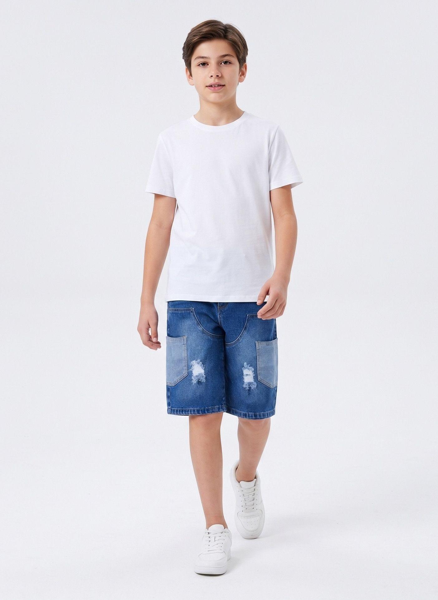 Bermuda Denim Ni o Cargo Rota Azul Calidad Premium-0