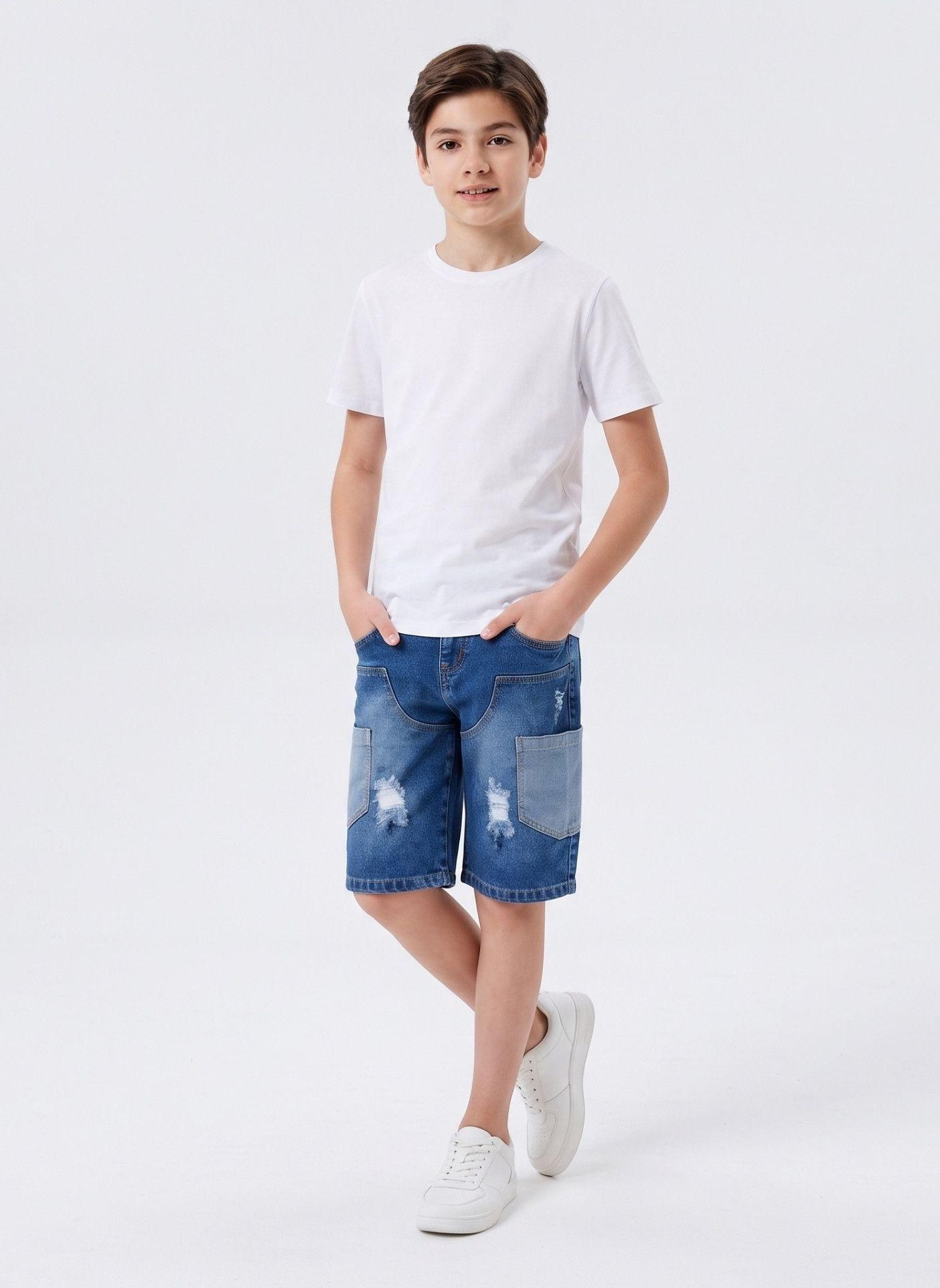 Bermuda Denim Ni o Cargo Rota Azul Calidad Premium-1