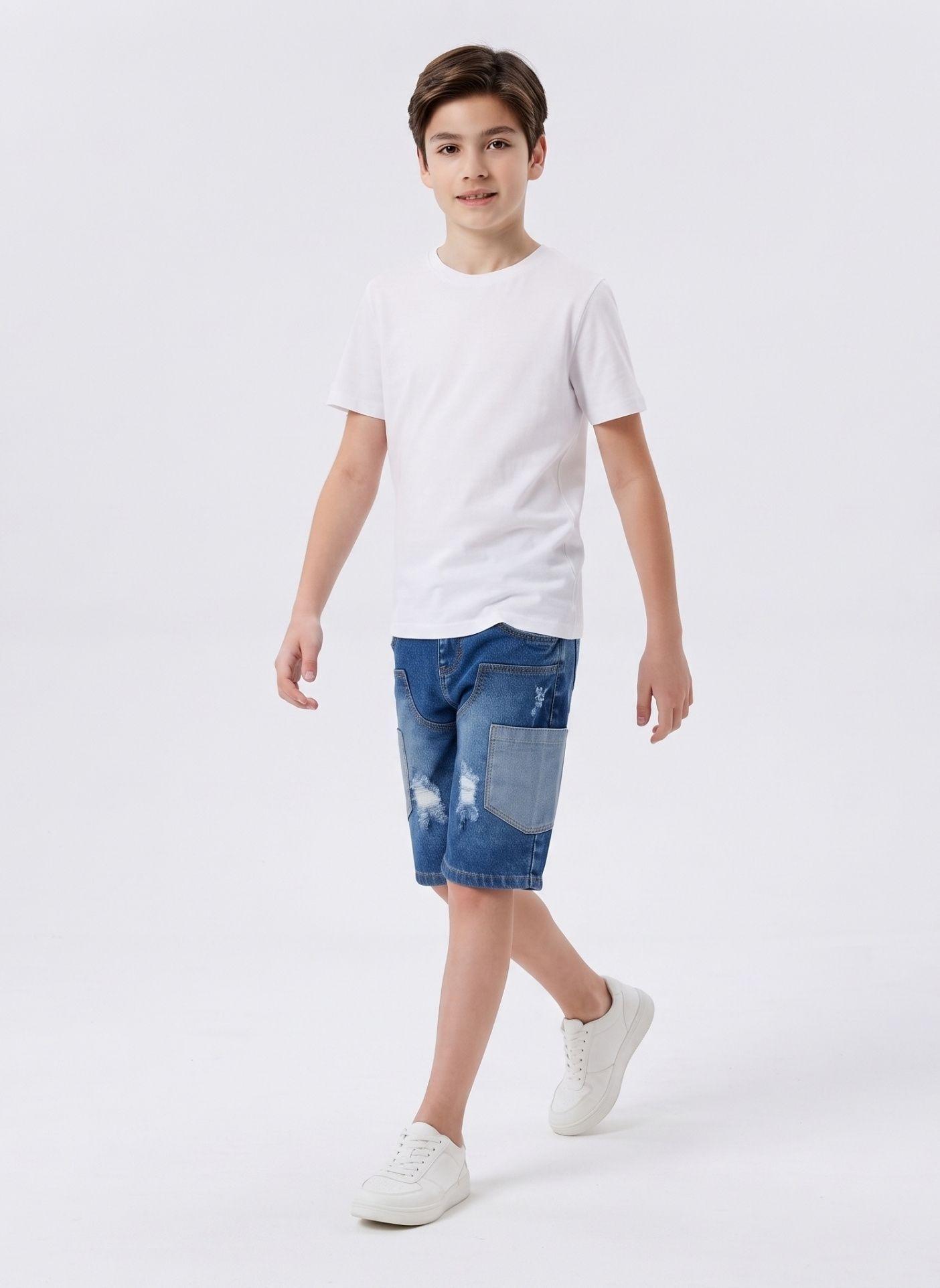Bermuda Denim Ni o Cargo Rota Azul Calidad Premium-3